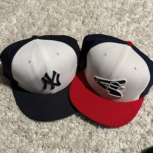 New Era Two-Tone Navy, White & Red Baseball Caps - 2 both 7&3/8 worn once only .